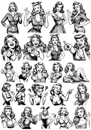Set of Retro Pin-Up Women Poses and Gestures Free Vector