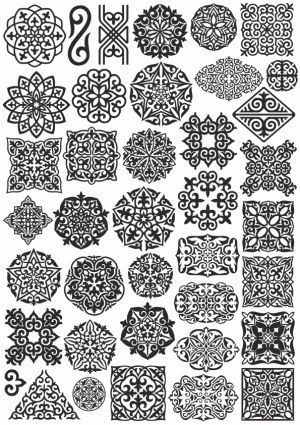 Set of Black Ornamental Vector Patterns and Decorative Motifs Free Vector