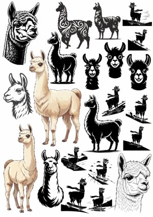 Llama Vector Silhouettes and Illustrations with Skateboarding Variants Free Vector