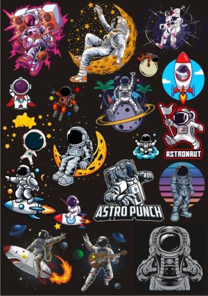 Colorful Astronaut and Space-Themed Vector Illustrations Free Vector