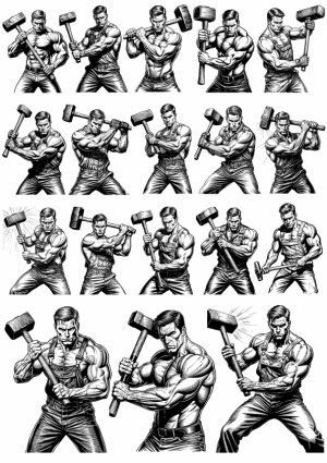 Black and White Muscular Man with Sledgehammer Vector Illustrations Free Vector