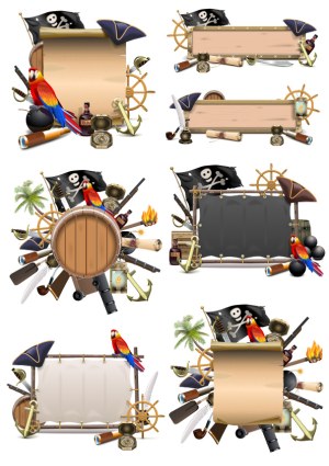 Pirate-Themed Decorative Frames and Backgrounds with Parrots and Nautical Elements Free Vector
