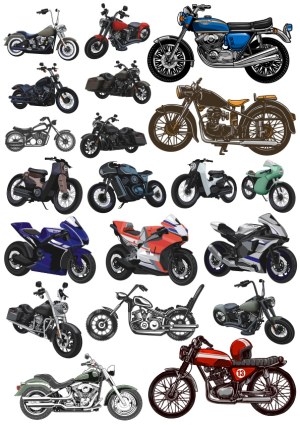 Collection of Various Motorcycle Vector Illustrations Free Vector