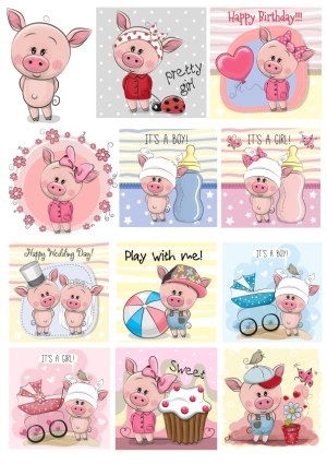 Cute Pig Cartoon Collection for Baby Announcements and Celebrations Free Vector