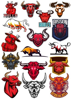 Collection of Bull and Bison Mascot Vector Logos Free Vector