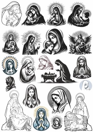 Collection of Virgin Mary and Baby Jesus Religious Vector Illustrations Free Vector