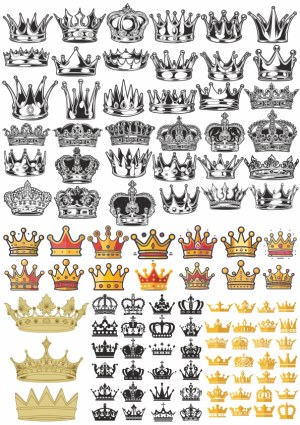 Collection of Diverse Crown Designs in Various Styles Free Vector