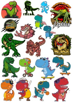 Dinosaur and T-Rex Cartoon and Mascot Vector Illustrations Free Vector