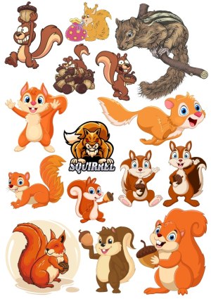 Variety of Cartoon Squirrel Vector Illustrations Free Vector