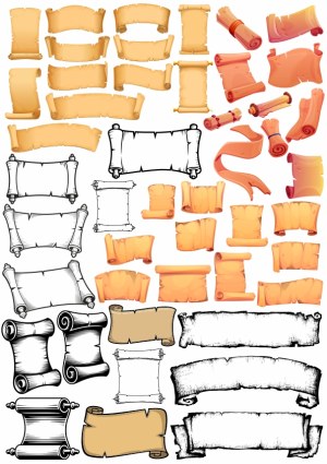 Collection of Various Vintage and Fantasy Scrolls and Parchment Banners Free Vector