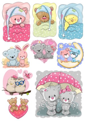Cute Cartoon Animal Couples and Sleepy Characters Vector Set Free Vector