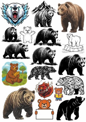 Diverse Bear Vector Illustrations Collection Free Vector