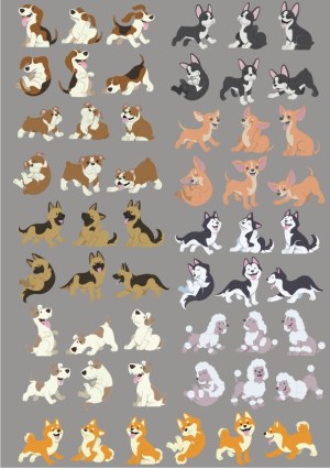 Cute Cartoon Dog Breeds Vector Set with Multiple Poses Free Vector