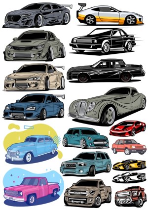 Collection of Various Stylized Car Vector Illustrations Free Vector