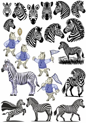 Zebra Heads, Silhouettes, and Cartoon Mascots Vector Collection Free Vector