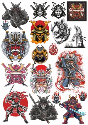 Samurai Helmet and Warrior Vector Collection Free Vector