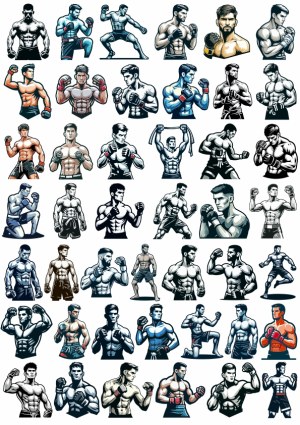 Set of MMA Fighters in Various Poses and Styles Free Vector