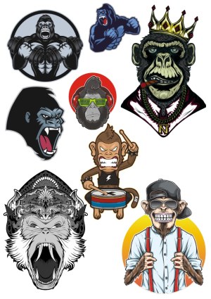 Vector Collection of Stylized Monkey and Gorilla Characters Free Vector