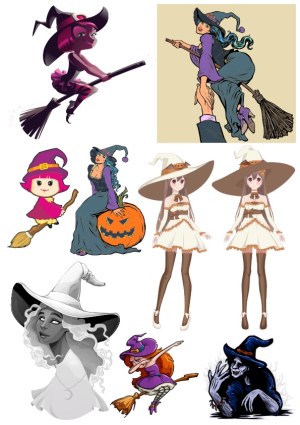 Collection of Vector Witch Characters in Various Artistic Styles Free Vector