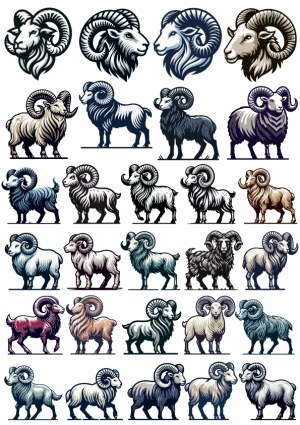 Collection of Detailed Ram and Mountain Goat Vector Illustrations Free Vector