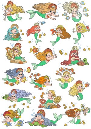 Cute Colorful Cartoon Mermaids with Sea Creatures Vector Set Free Vector