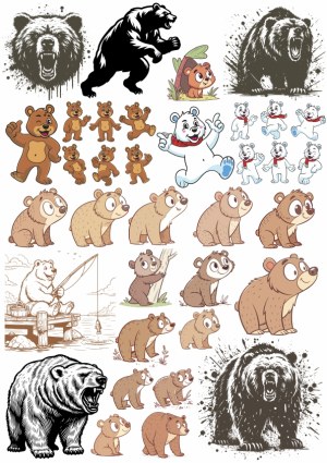 Collection of Cartoon and Realistic Bear Vector Illustrations Free Vector