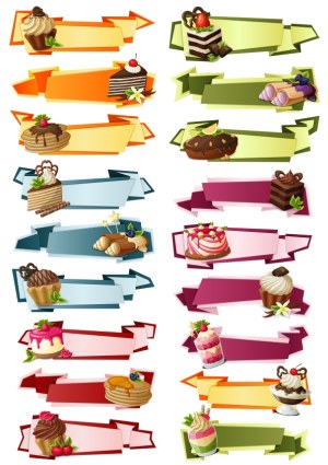 Colorful Dessert-Themed Ribbon Banners Vector Set Free Vector