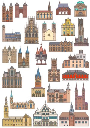Collection of European Historical Building Vectors Free Vector