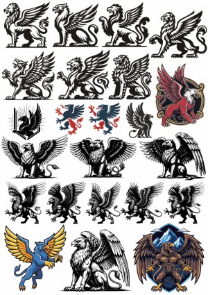 Collection of Griffin and Gryphon Vector Illustrations Free Vector