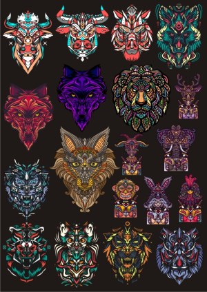 Colorful Tribal Animal Head Collection Vector Art Free Vector