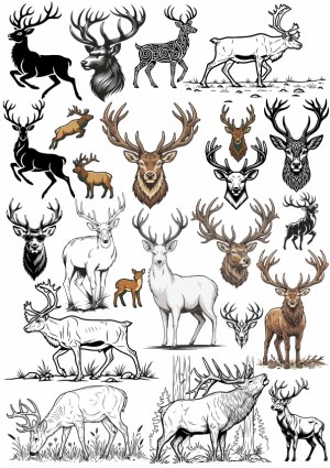 Collection of Deer and Stag Vector Illustrations and Silhouettes Free Vector