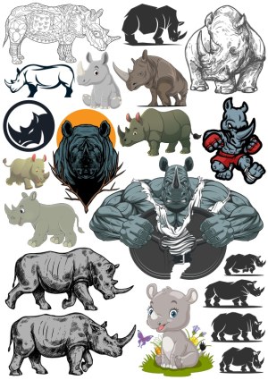 Collection of Various Rhino Illustrations and Icons Free Vector