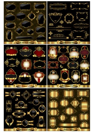 Collection of Decorative Gold and Black Framed Labels and Design Elements Free Vector