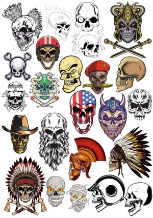 Collection of Detailed Skull Illustrations with Various Themes and Headgear Free Vector