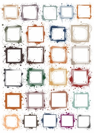 Grunge Style Square Frames with Paint Splatter Elements Free Vector