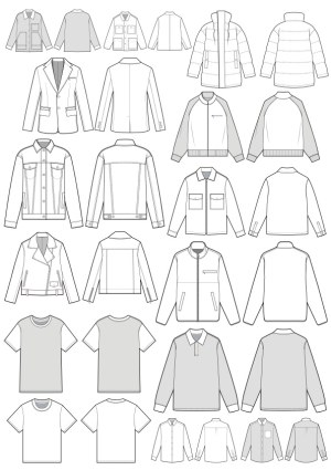 Men's Casual and Formal Outfit Technical Flat Vectors Free Vector