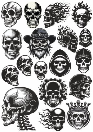 Classic and Stylized Skull Head Illustrations Vector Pack Free Vector