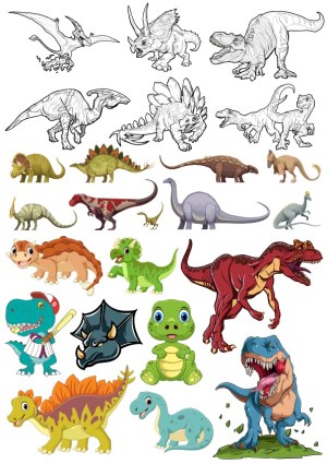 Dinosaur Vector Collection with Line Art and Cartoon Styles Free Vector