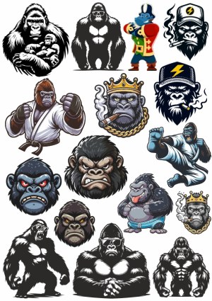 Collection of Stylized Gorilla and Ape Vector Illustrations Free Vector