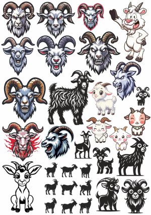 Collection of Goat and Ram Vector Illustrations and Cartoon Icons Free Vector