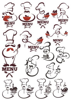 Chef and Menu Icon Set with Food Illustrations Free Vector
