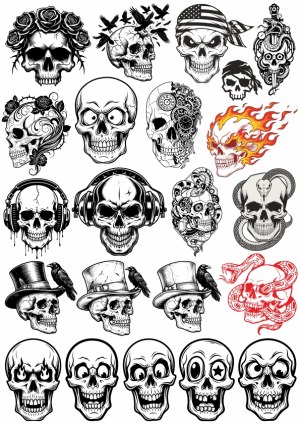 Collection of Grunge and Decorative Skull Vector Illustrations Free Vector