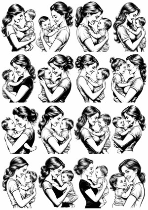 Black and White Vector Illustrations of Mothers Holding Babies and Toddlers Free Vector
