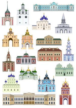 Set of Vector Illustrations of Russian Historic Architectural Landmarks Free Vector