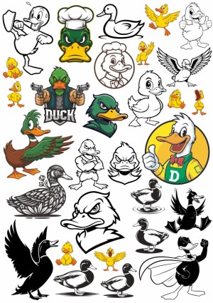 Variety of Cartoon and Stylized Duck Illustrations and Mascots Free Vector