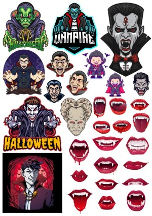 Vampire and Halloween Vector Collection with Vampire Fangs and Characters Free Vector
