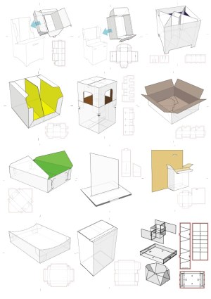 3D and Flat Packaging Box Design Blueprints with Various Folding Styles Free Vector
