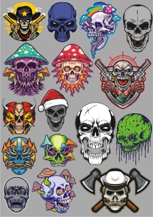 Collection of Unique Skulls Vector Illustrations with Various Themes Free Vector