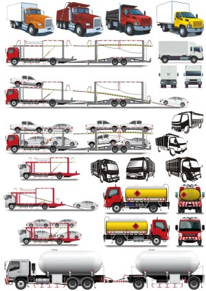 Vector Collection of Various Trucks Including Car Carriers and Tankers Free Vector
