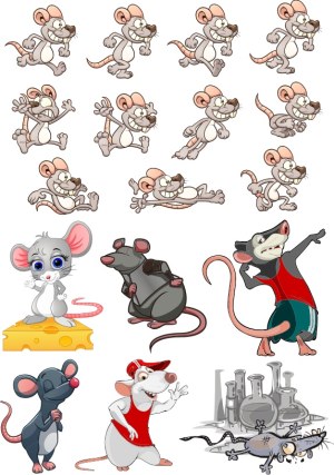 Collection of Cartoon Rat and Mouse Characters in Various Poses and Expressions Free Vector